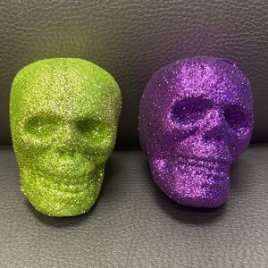 Glittery Green and Purple Skull Decor